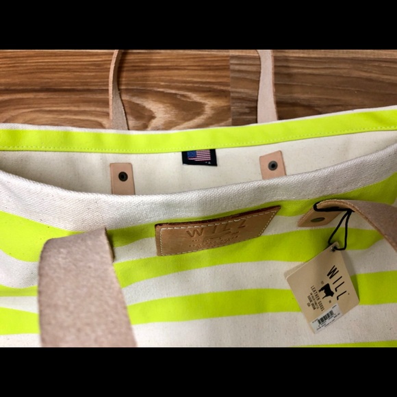 Will Leather Goods lime striped canvas tote - Picture 3 of 5